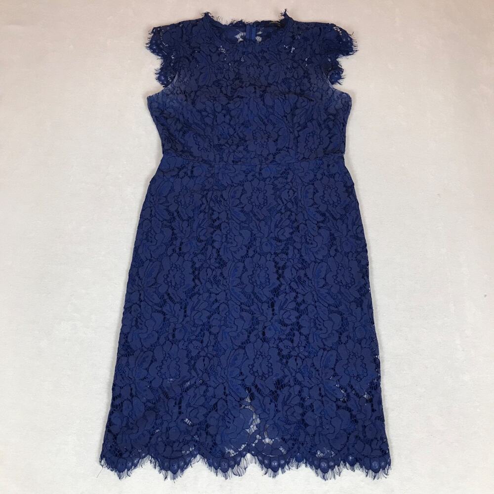 Navy Blue Lace Dress Cap Sleeve Scalloped Hem Cocktail Wedding Guest Formal Midi